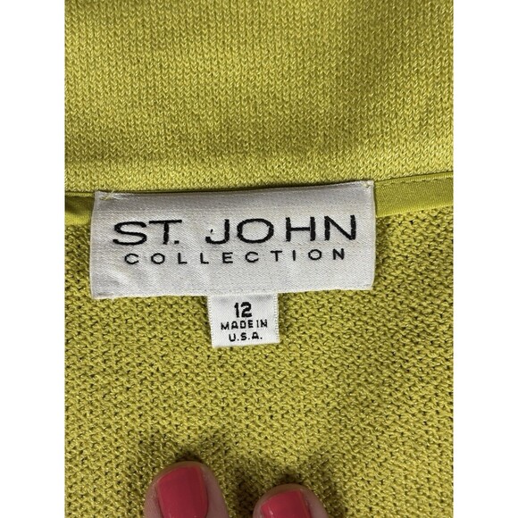 St John Collection Knit Jacket Blazer Lime Green Size 12 Chartreuse Button - Picture 3 of 14